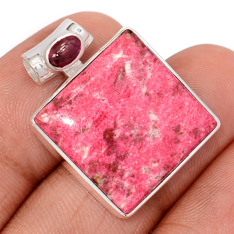 1.1" Pink Thulite & Garnet Cabochon Pendants - PKTP660