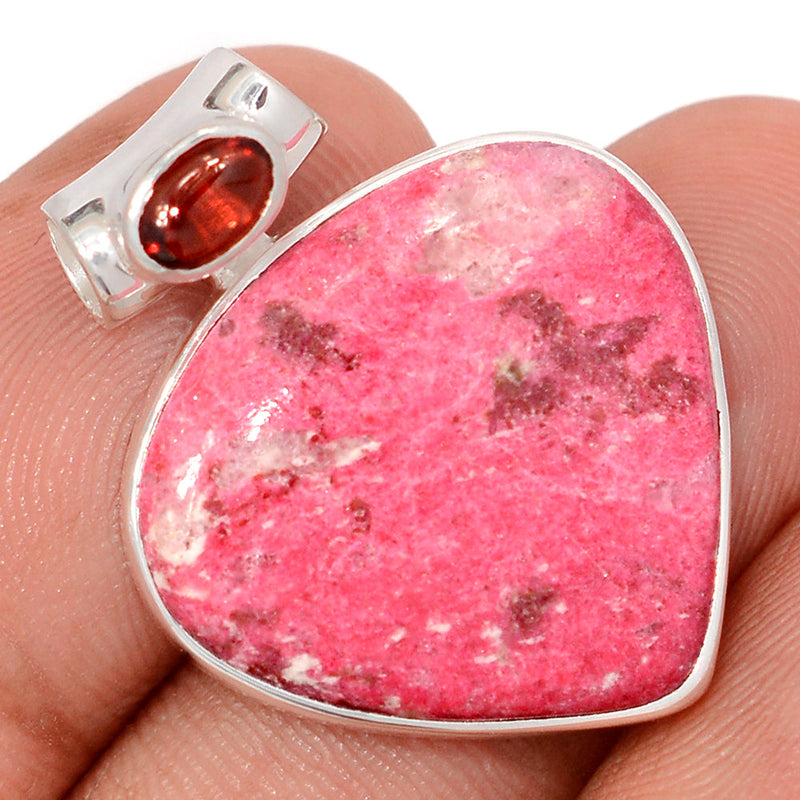 1.1" Pink Thulite & Garnet Cabochon Pendants - PKTP661
