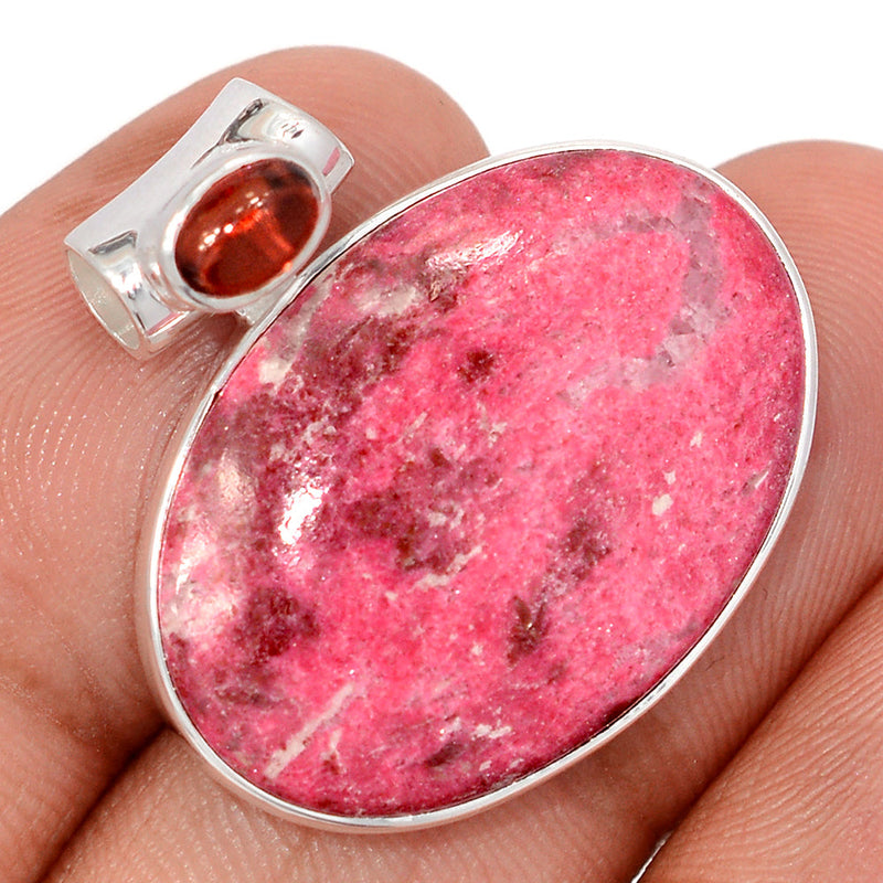 1" Pink Thulite & Garnet Cabochon Pendants - PKTP662