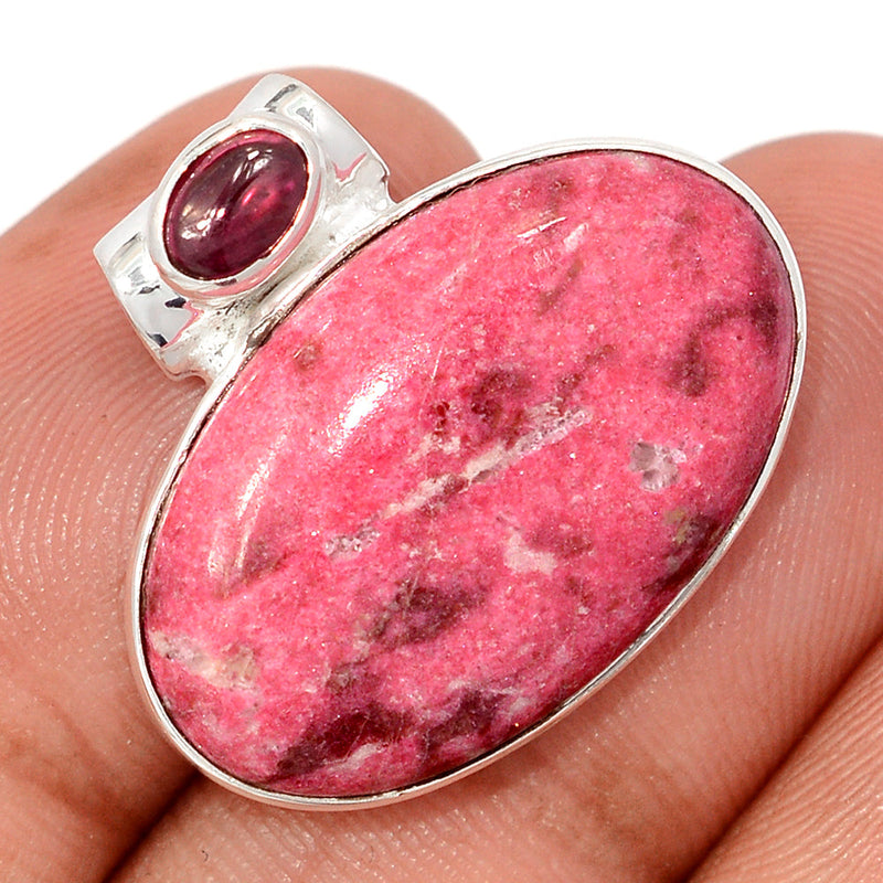 0.8" Pink Thulite & Garnet Cabochon Pendants - PKTP672