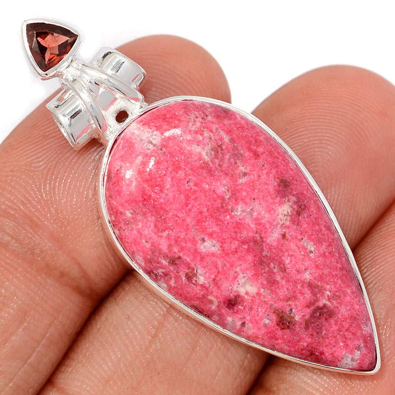 2" Pink Thulite & Garnet Faceted Pendants - PKTP674