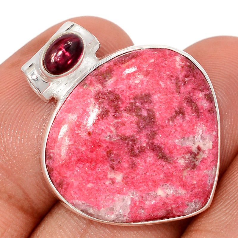 1.1" Pink Thulite & Garnet Cabochon Pendants - PKTP675