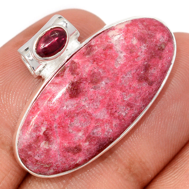 0.8" Pink Thulite & Garnet Cabochon Pendants - PKTP676