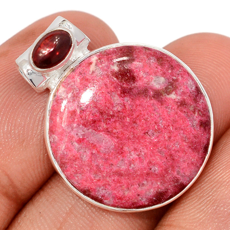 1.1" Pink Thulite & Garnet Cabochon Pendants - PKTP677