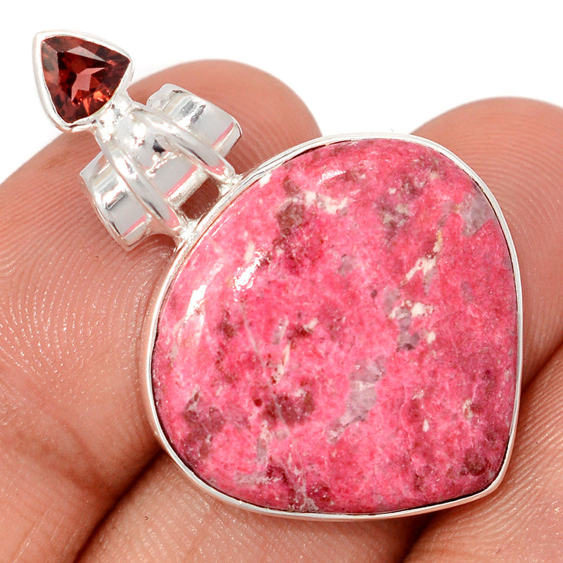 1.5" Pink Thulite & Garnet Faceted Pendants - PKTP678