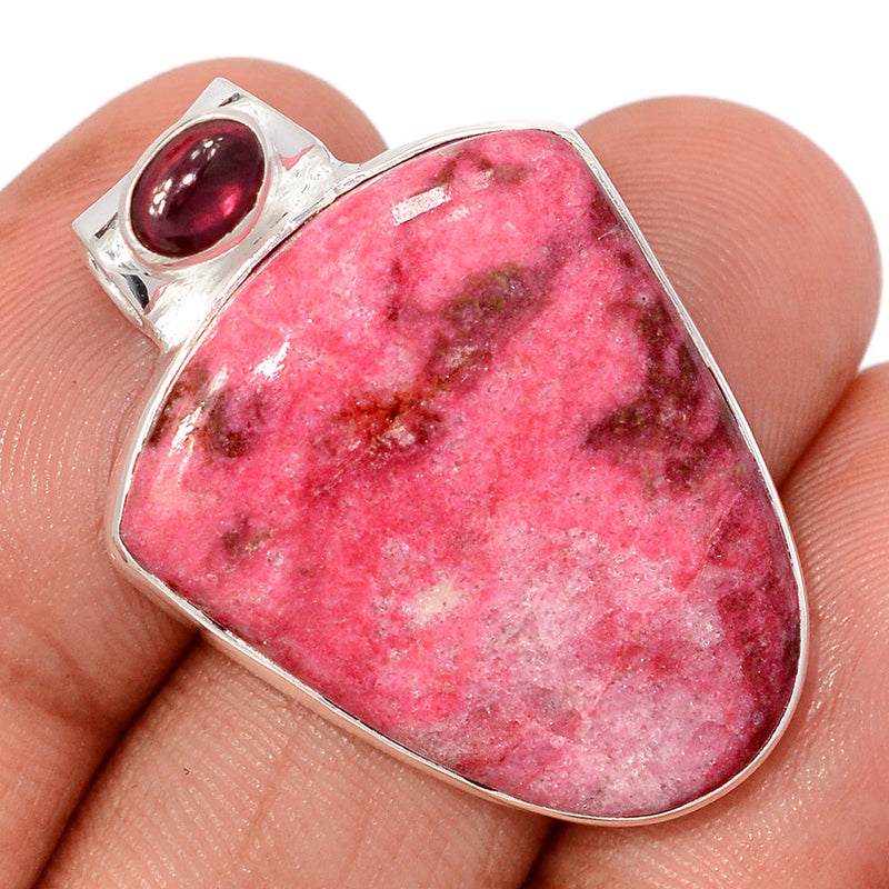 1.3" Pink Thulite & Garnet Cabochon Pendants - PKTP679