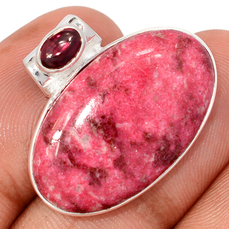 0.8" Pink Thulite & Garnet Cabochon Pendants - PKTP680