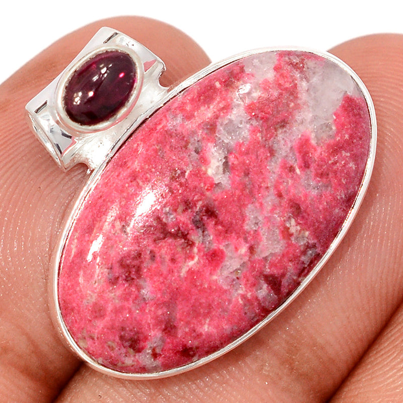 0.8" Pink Thulite & Garnet Cabochon Pendants - PKTP681