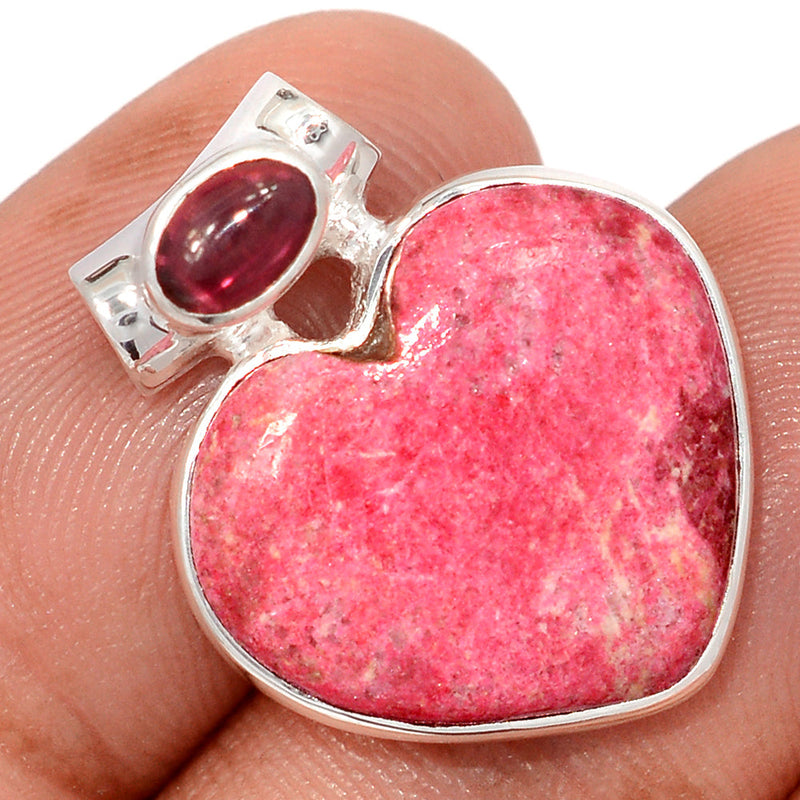 1" Heart - Pink Thulite & Garnet Cabochon Pendants - PKTP687