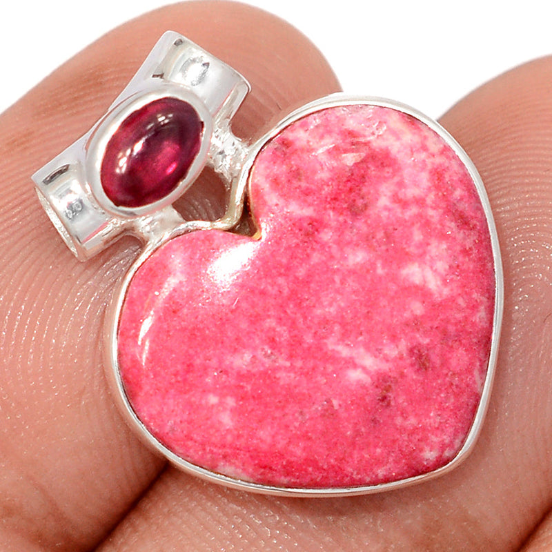 1" Heart - Pink Thulite & Garnet Cabochon Pendants - PKTP688