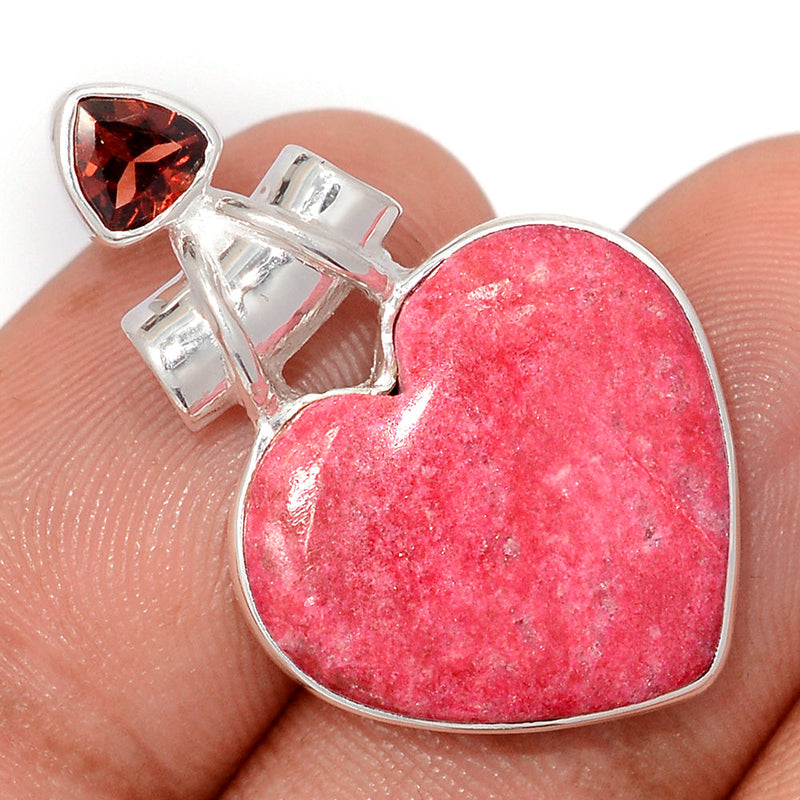 1.3" Heart - Pink Thulite & Garnet Faceted Pendants - PKTP689