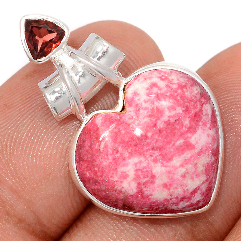 1.2" Heart - Pink Thulite & Garnet Faceted Pendants - PKTP690