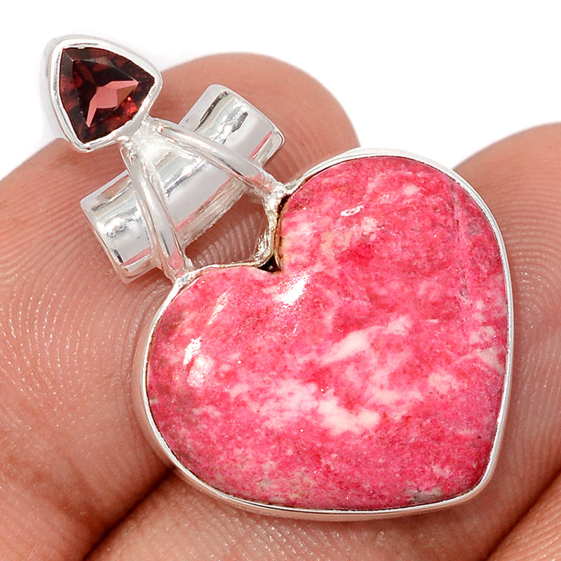 1.3" Heart - Pink Thulite & Garnet Faceted Pendants - PKTP692