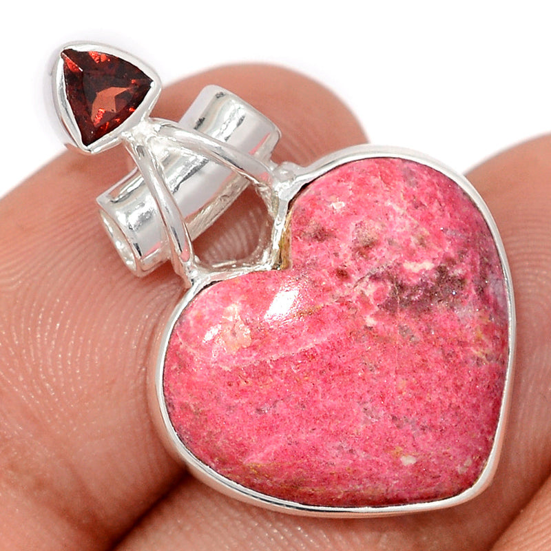 1.3" Heart - Pink Thulite & Garnet Faceted Pendants - PKTP693