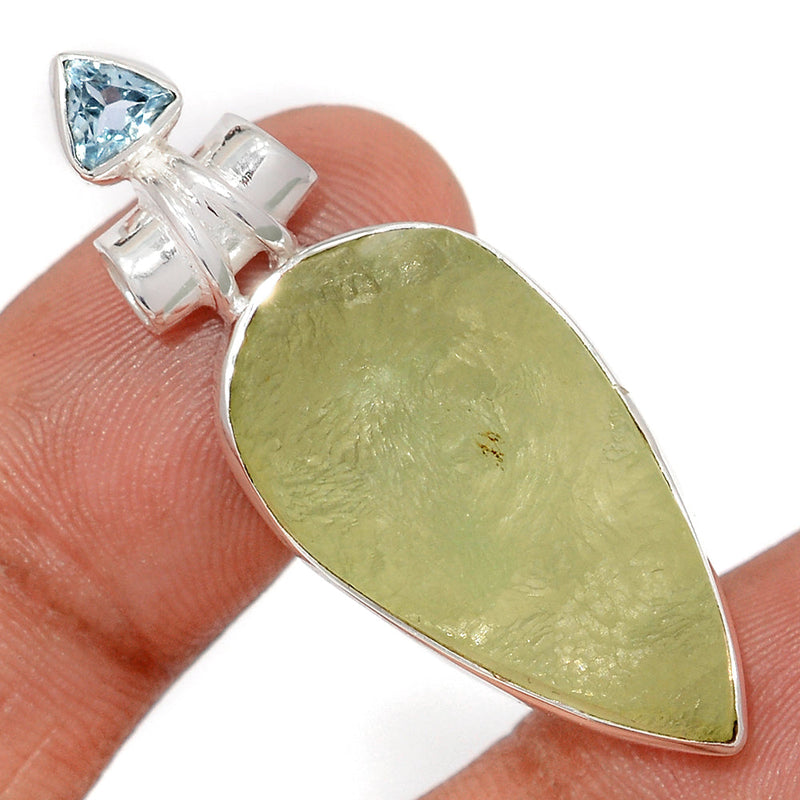 1.7" Prehnite Druzy & Blue Topaz Pendants - PNDP230
