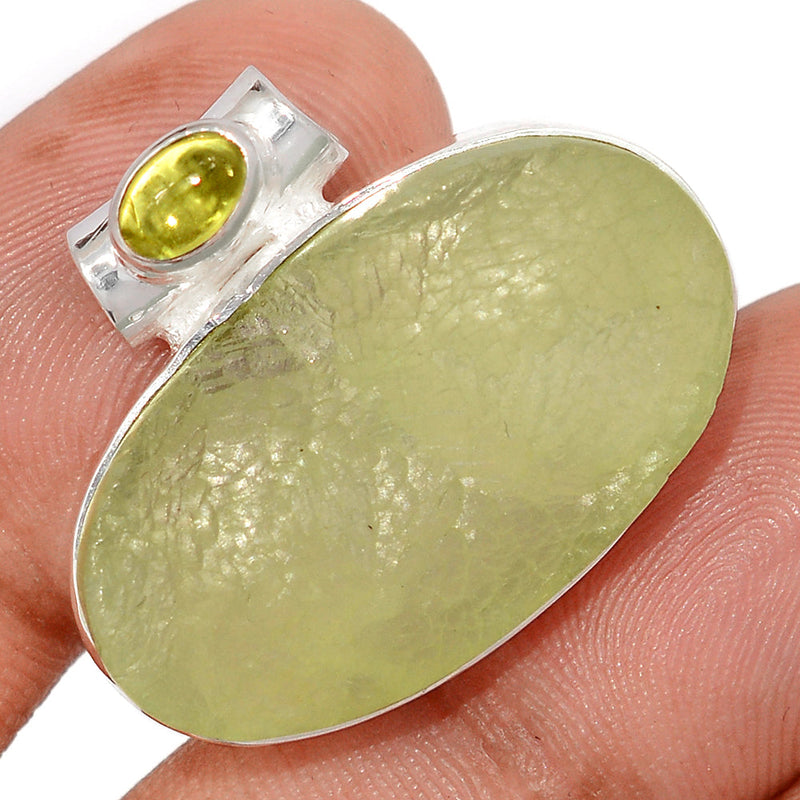 1" Prehnite Druzy & Peridot Cabochon Pendants - PNDP232