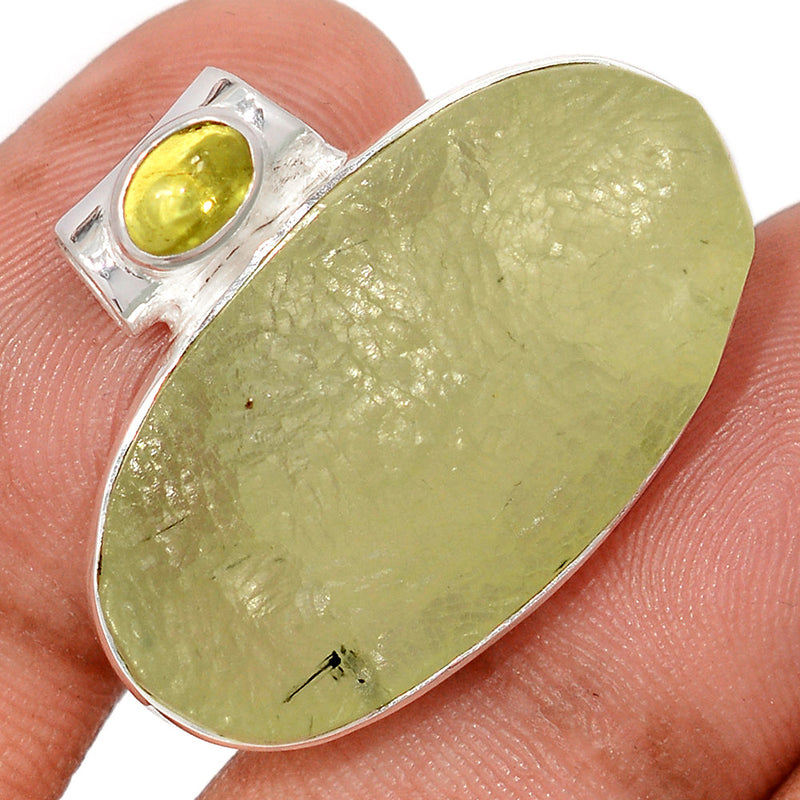 1" Prehnite Druzy & Peridot Cabochon Pendants - PNDP233
