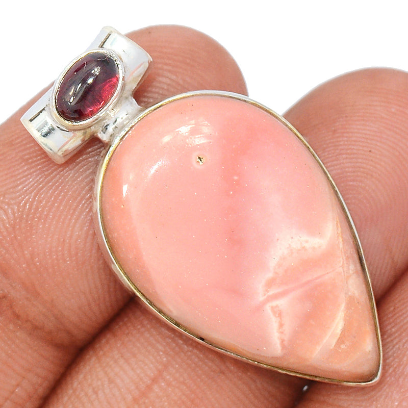 1.3" Pink Opal & Garnet Cabochon Pendants - PNKP869