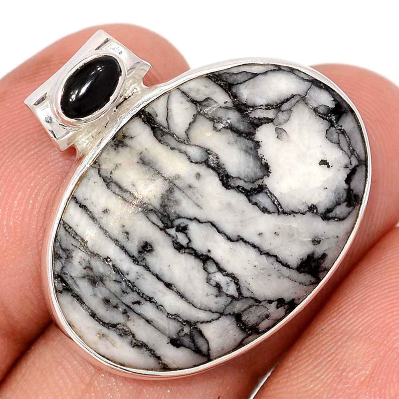 1.1" Pinolith & Black Onyx Cabochon Pendants - PNLP265