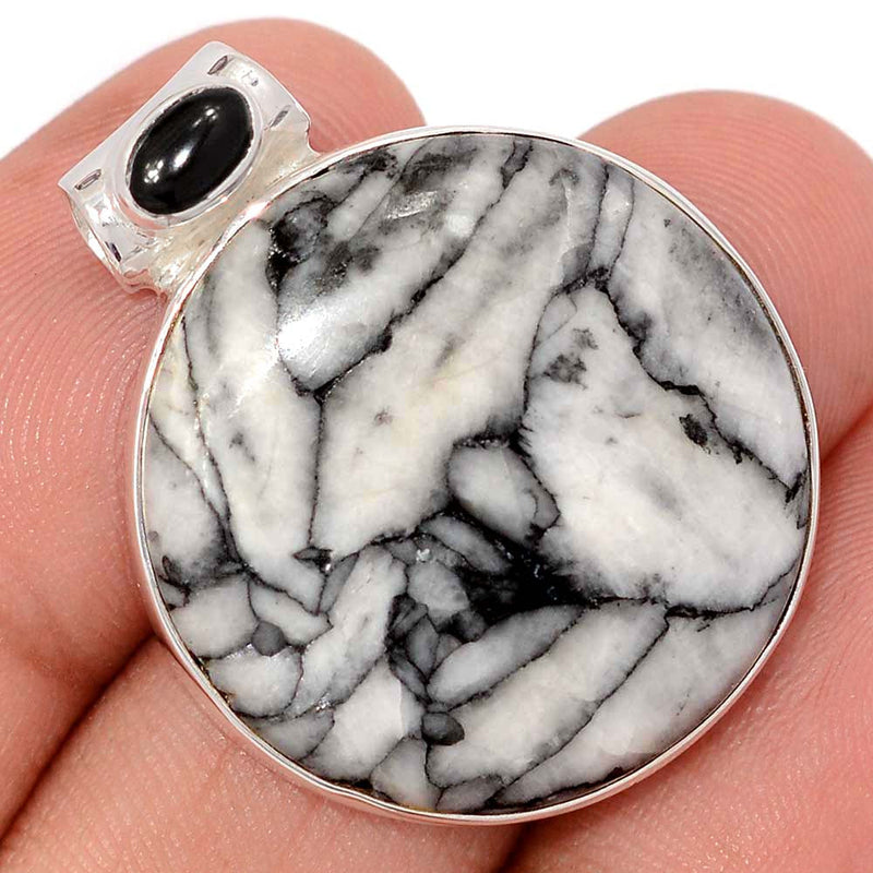 1.2" Pinolith & Black Onyx Cabochon Pendants - PNLP266