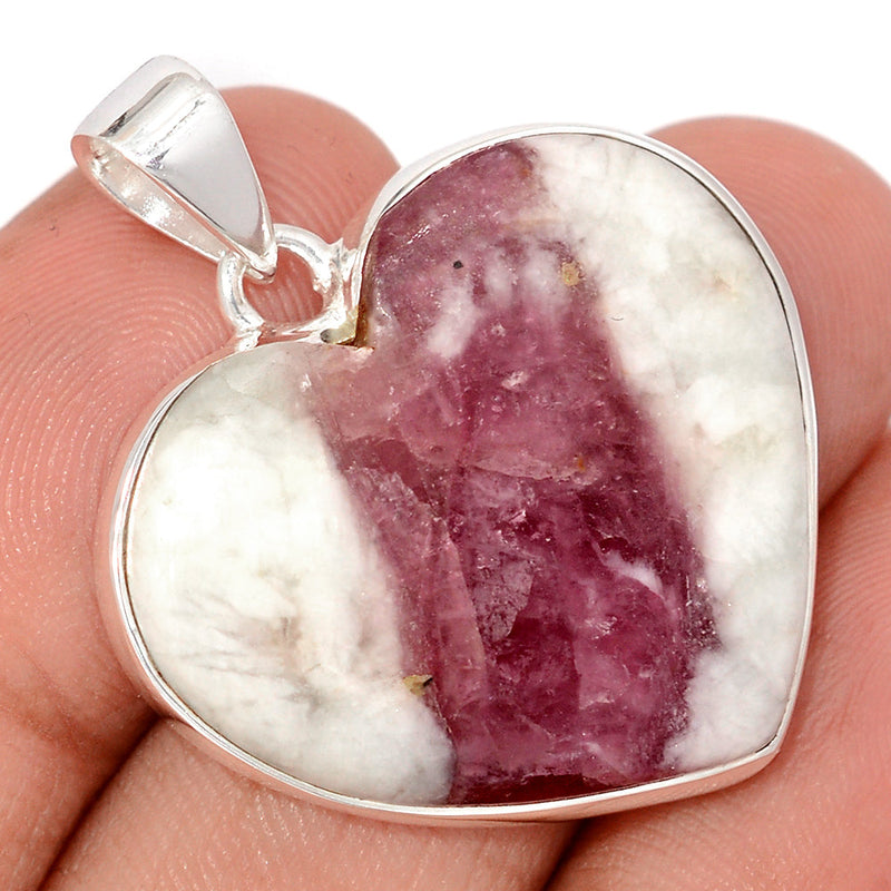 1.5" Heart - Natural Rubellite Pink Tourmaline In Quartz Cabochon Pendants - PQCP289