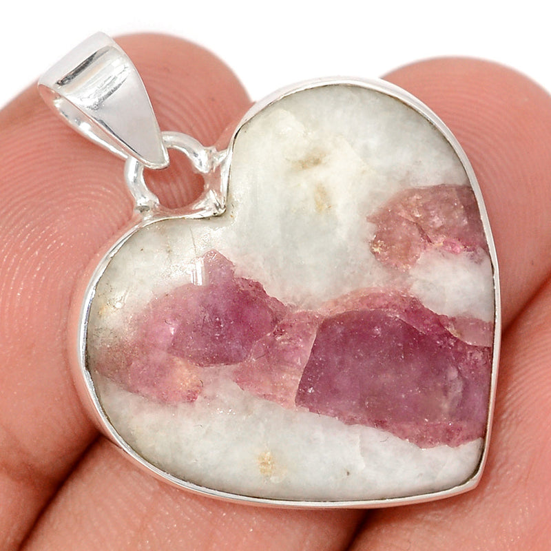 1.3" Heart - Natural Rubellite Pink Tourmaline In Quartz Cabochon Pendants - PQCP291