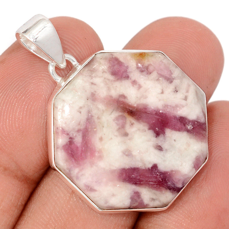 1.5" Natural Rubellite Pink Tourmaline In Quartz Cabochon Pendants - PQCP292