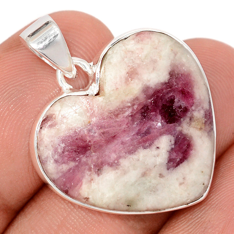 1.2" Heart - Natural Rubellite Pink Tourmaline In Quartz Cabochon Pendants - PQCP295