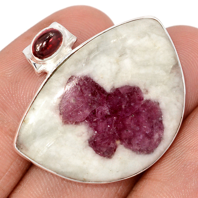 1.2" Natural Rubellite Pink Tourmaline In Quartz Cabochon & Garnet Cabochon Pendants - PQCP304