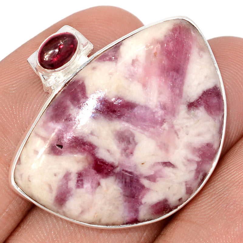 1.2" Natural Rubellite Pink Tourmaline In Quartz Cabochon & Garnet Cabochon Pendants - PQCP305
