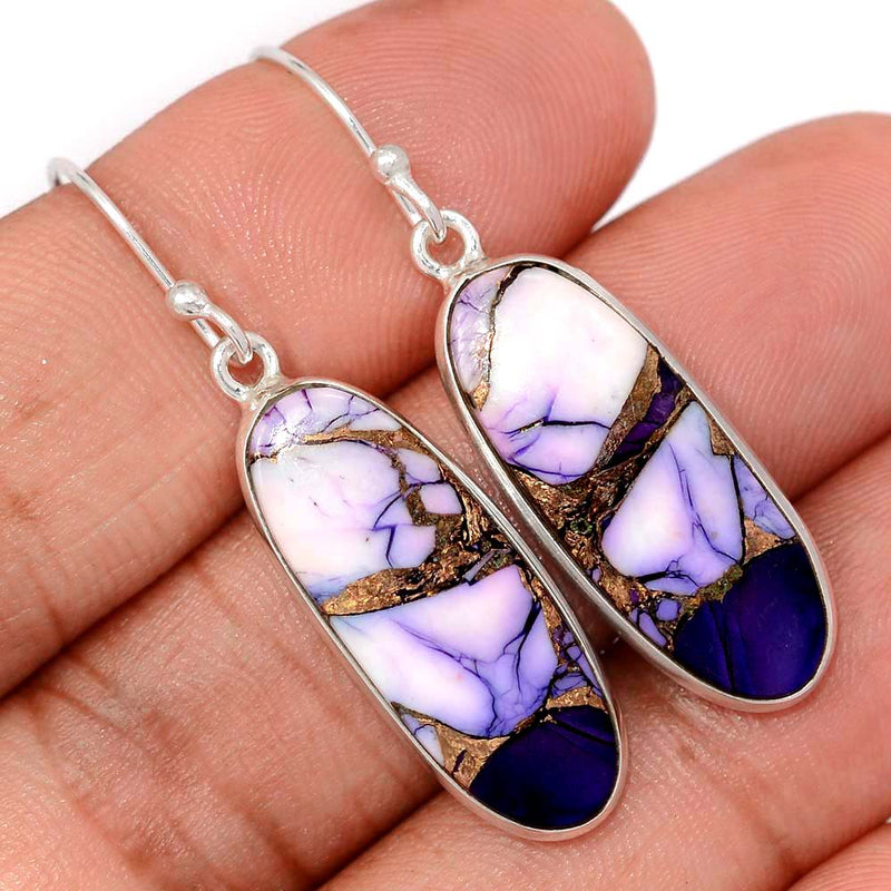 1.7" Purple Rose Dahlia Turquoise Earrings - PRDE10
