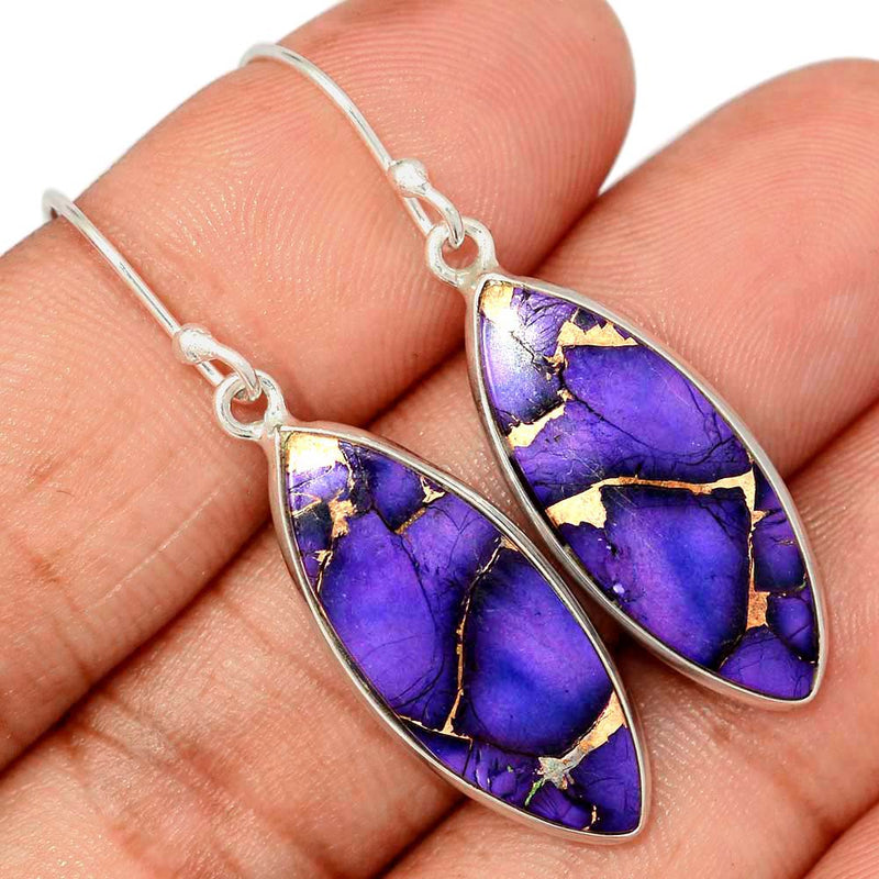 1.7" Purple Rose Dahlia Turquoise Earrings - PRDE15