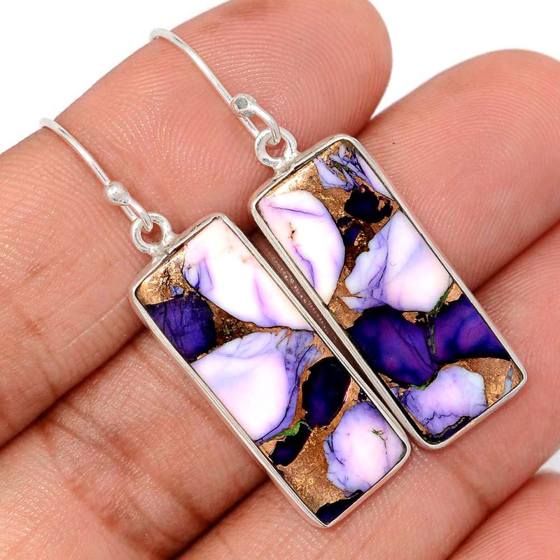 1.7" Purple Rose Dahlia Turquoise Earrings - PRDE17