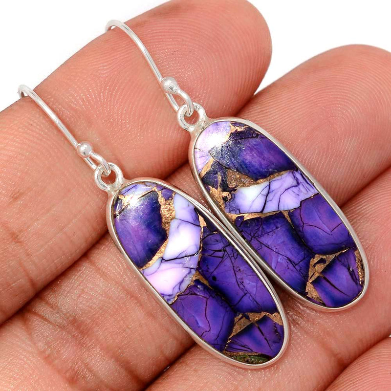 1.7" Purple Rose Dahlia Turquoise Earrings - PRDE1