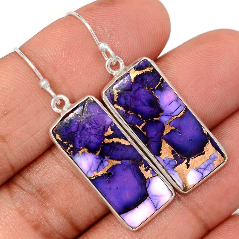1.7" Purple Rose Dahlia Turquoise Earrings - PRDE21
