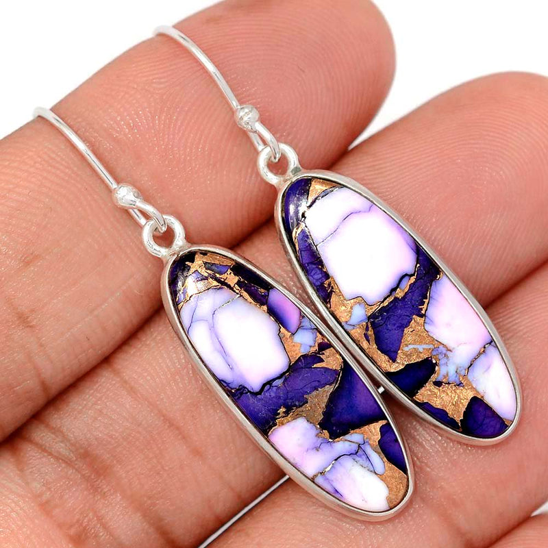 1.7" Purple Rose Dahlia Turquoise Earrings - PRDE22