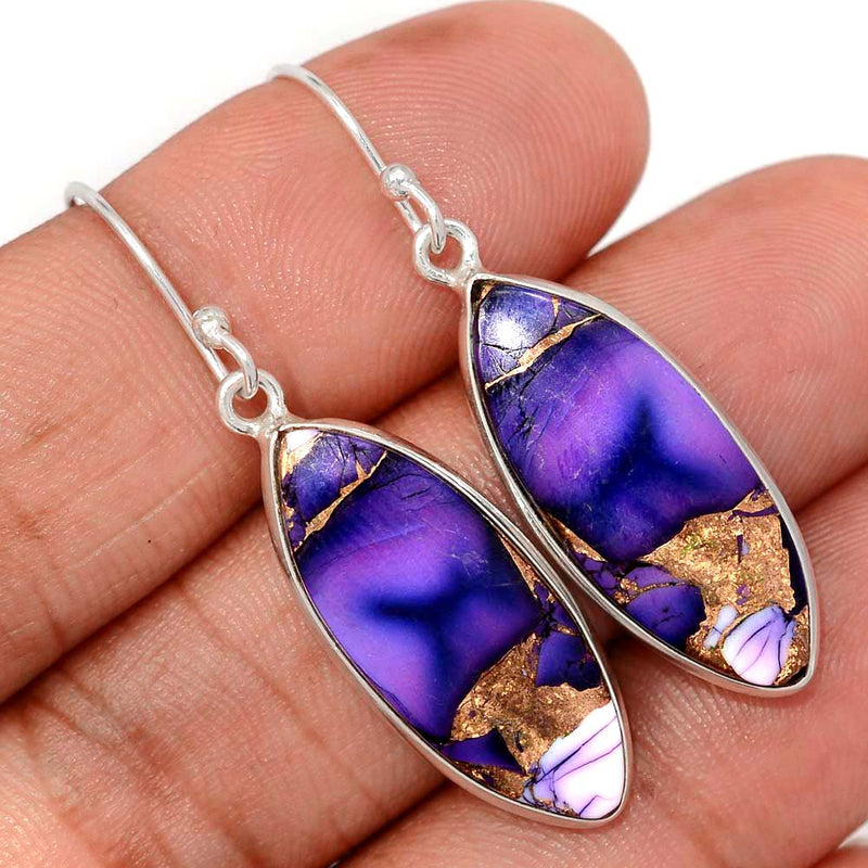 1.7" Purple Rose Dahlia Turquoise Earrings - PRDE25