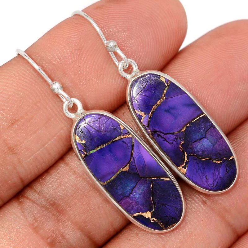 1.7" Purple Rose Dahlia Turquoise Earrings - PRDE26