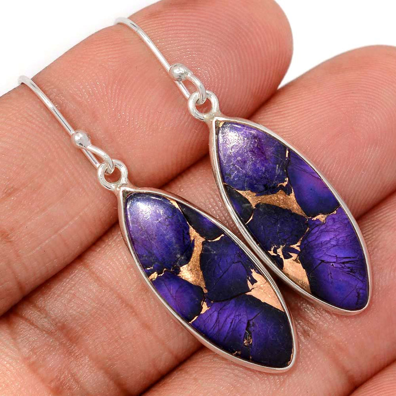 1.7" Purple Rose Dahlia Turquoise Earrings - PRDE27