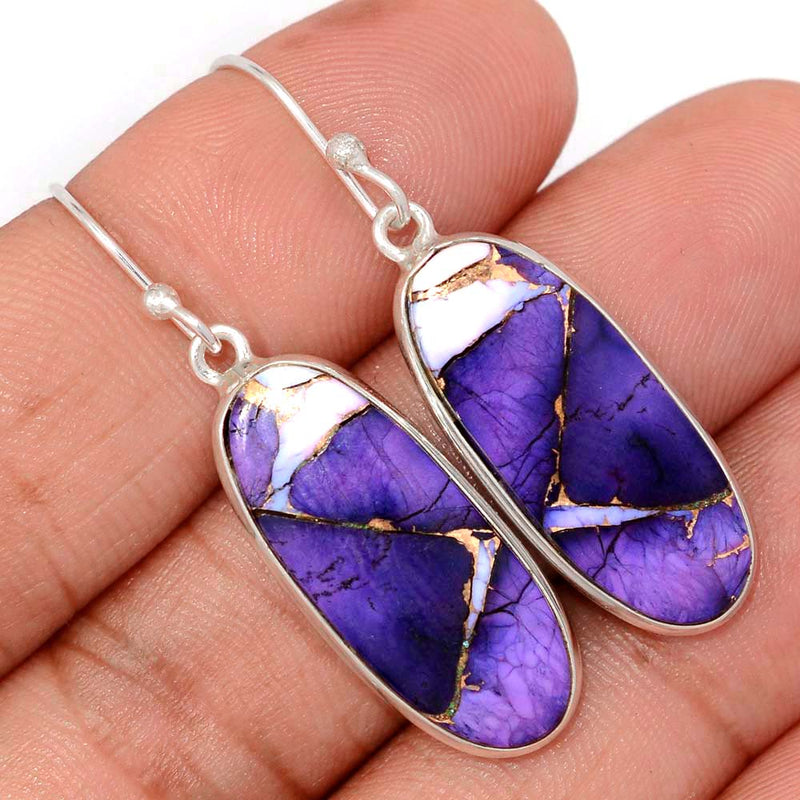 1.7" Purple Rose Dahlia Turquoise Earrings - PRDE28