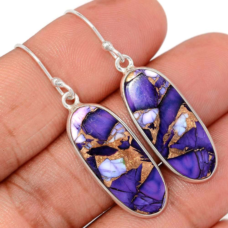 1.7" Purple Rose Dahlia Turquoise Earrings - PRDE9