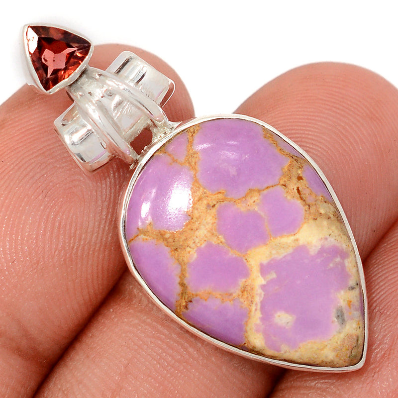 1.5" Phosphosiderite Peru & Garnet Faceted Pendants - PRPP301