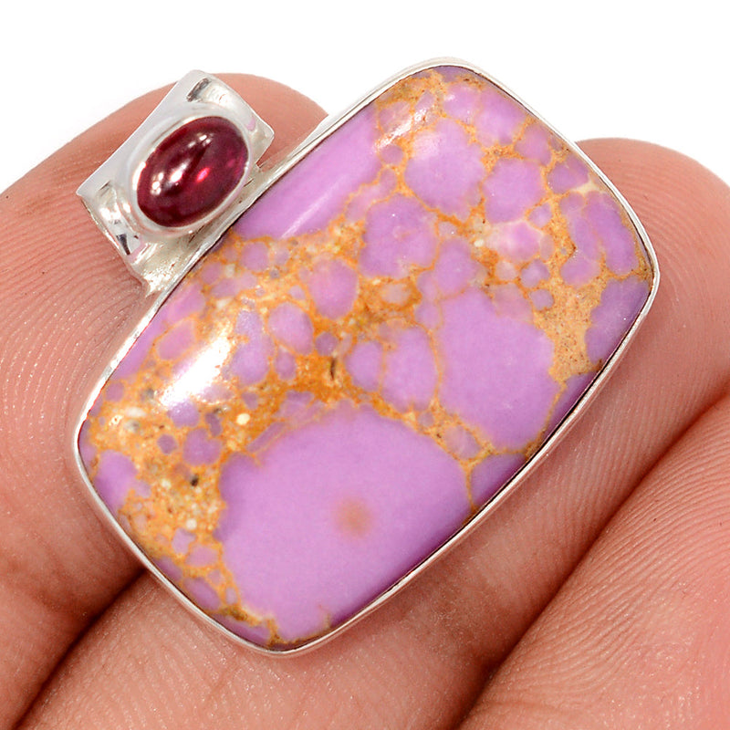 1" Phosphosiderite Peru & Garnet Cabochon Pendants - PRPP304