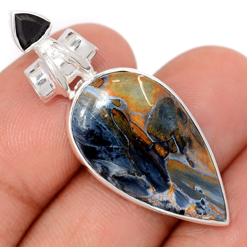 1.7" Pietersite Cabochon & Black Onyx Faceted Pendants - PTCP2637