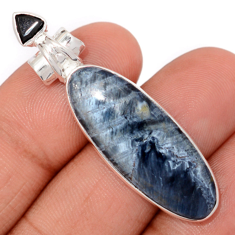 1.8" Pietersite Cabochon & Black Onyx Faceted Pendants - PTCP2640