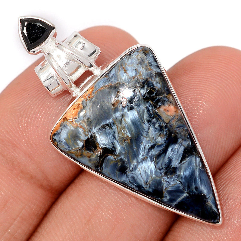 1.7" Pietersite Cabochon & Black Onyx Faceted Pendants - PTCP2641