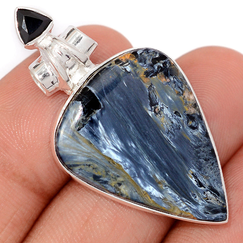 1.7" Pietersite Cabochon & Black Onyx Faceted Pendants - PTCP2642