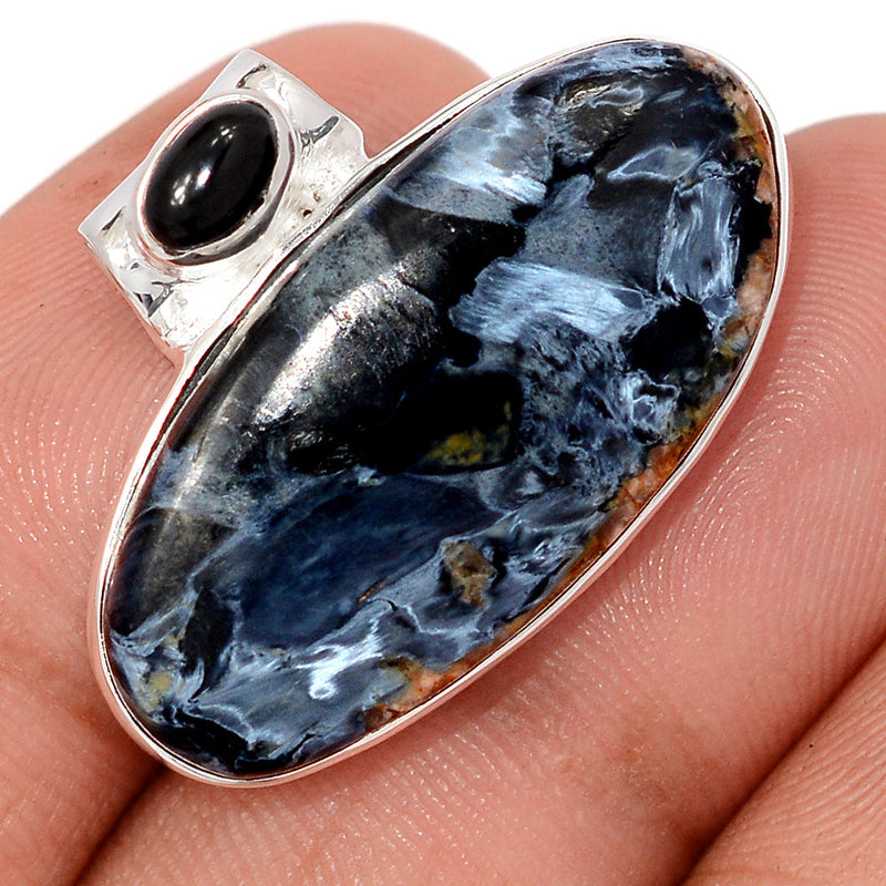 0.8" Pietersite Cabochon & Black Onyx Pendants - PTCP2645