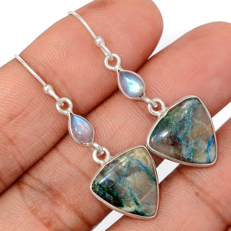1.7" Quantum Quattro & Rainbow Moonstone Earrings - QQRE322