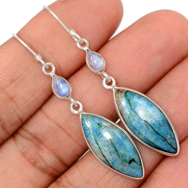 2.1" Quantum Quattro & Rainbow Moonstone Earrings - QQRE324